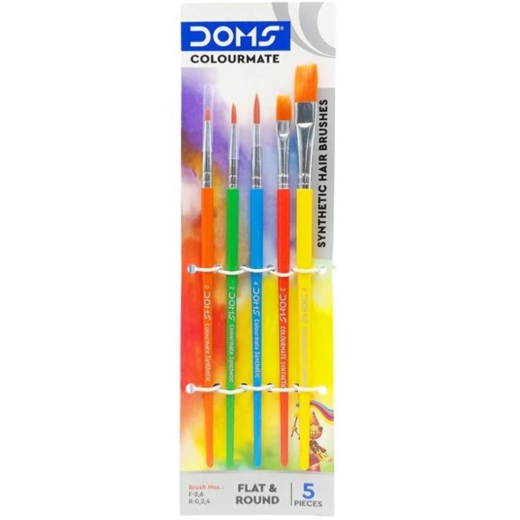 DOMS Colormate Paint Brushes – 5 Pieces (Flat & Round)